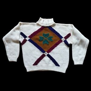 80’s Cozy White Geometric Sweater